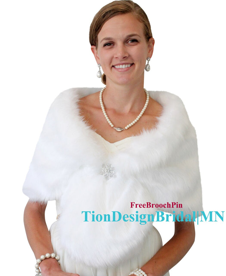 White Faux fur Shawl Wrap near me, bridal fur stole for Winter Wedding