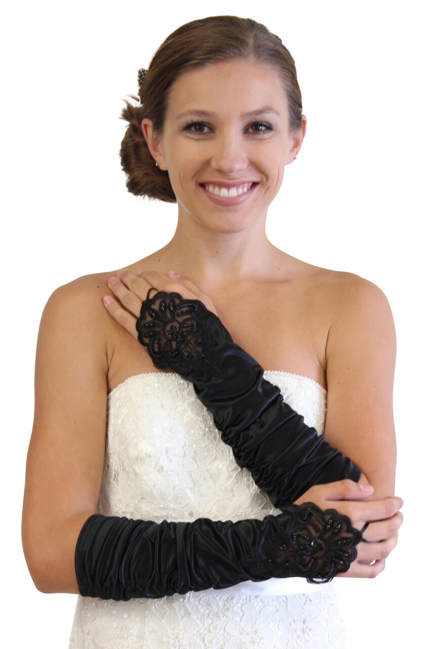 Black Embellished Lace Gauntlet Glove