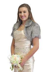 Bridal Bridal Faux Fur Bolero Jacket 680F-Gray, bridal bolero, bridal fur shrug