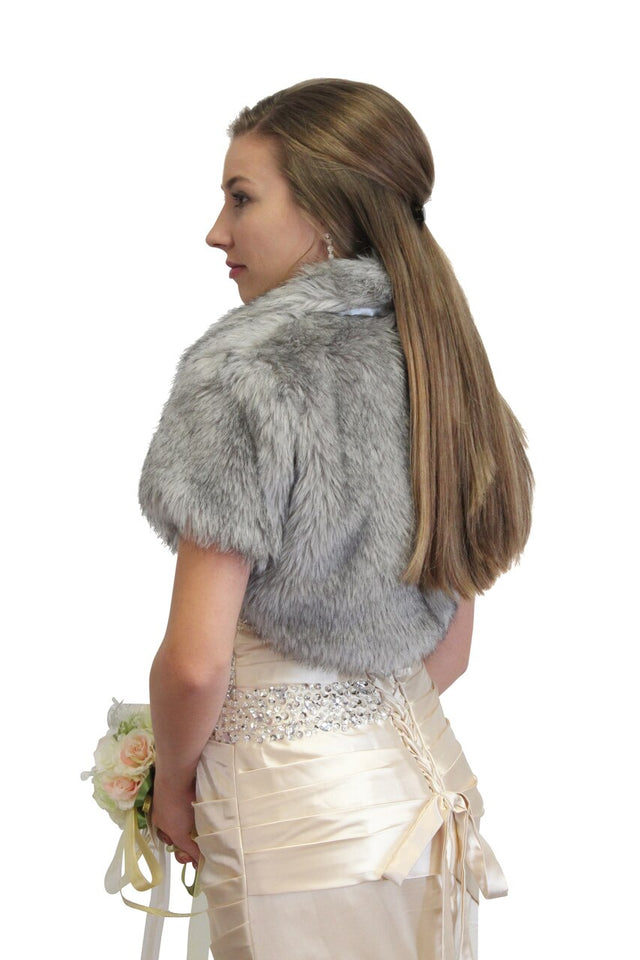 Bridal Bridal Faux Fur Bolero Jacket 680F-Gray, bridal bolero, bridal fur shrug