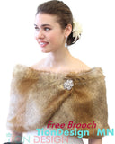 Bridal Faux Fur Wrap, Vintage Brown faux fur stole, Bridal capes and wrap