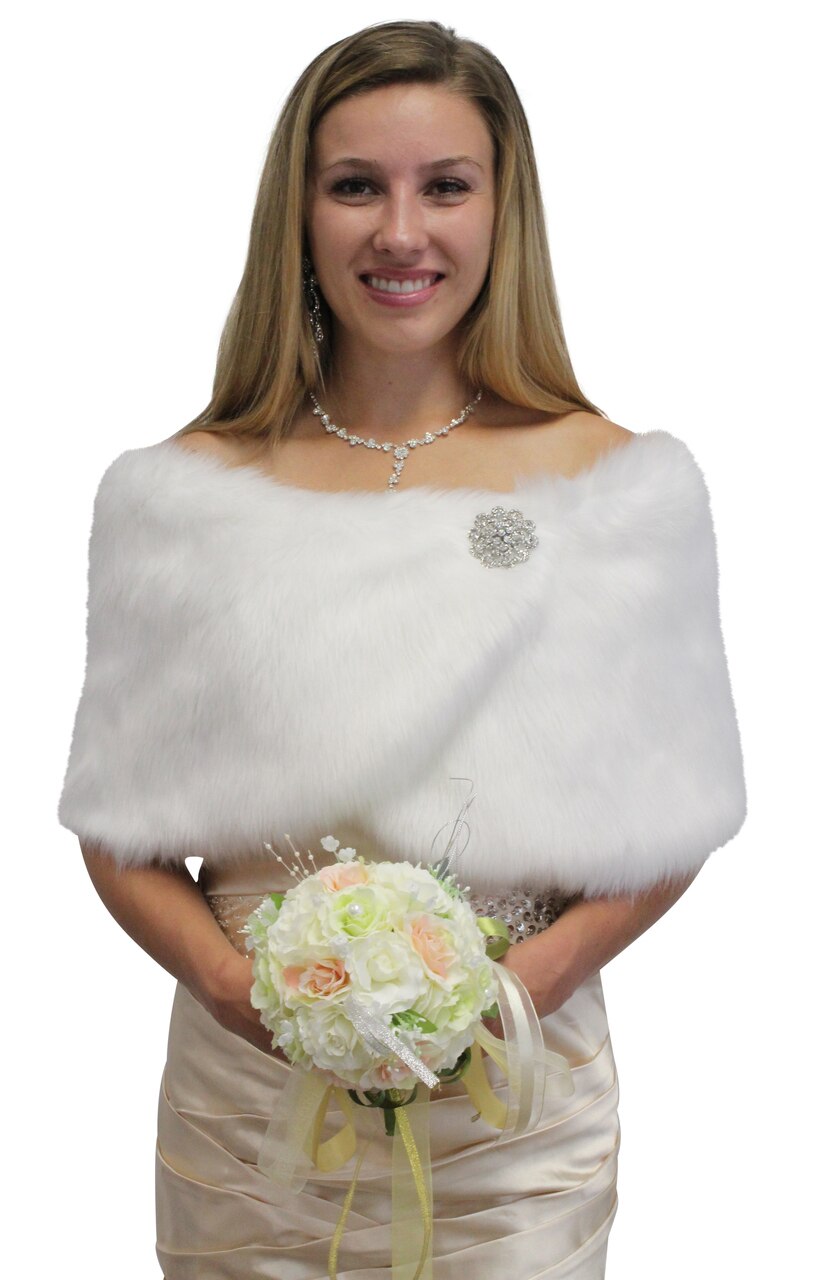 Bridal White Faux Fur Wrap Shawl Stole for Brides Winter Wedding