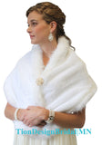 White Faux Fur Bridal Wrap, Faux Fur Wedding Stole, Bridal Shrug With Free Brooch