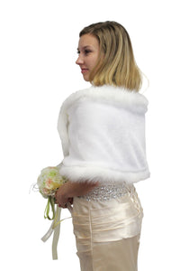 White Faux Fur Bridal Wrap, Faux Fur Wedding Stole, Bridal Shrug With Free Brooch