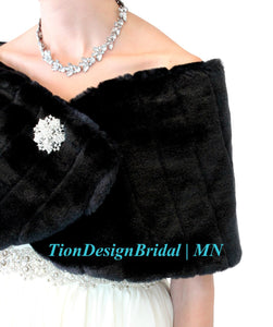 Bridal Wedding Black fur shawl Stole wrap