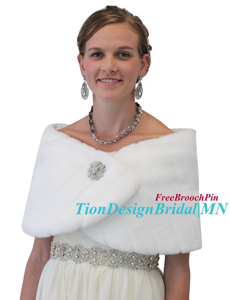 Bridal fur shawl wrap, White Wedding Faux Fur Wrap, Fur Shrug