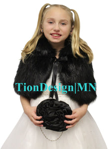Bridal Black Faux Fur Cape Fox for Child, faux fur shrug, faux fur wrap, faux fur stole