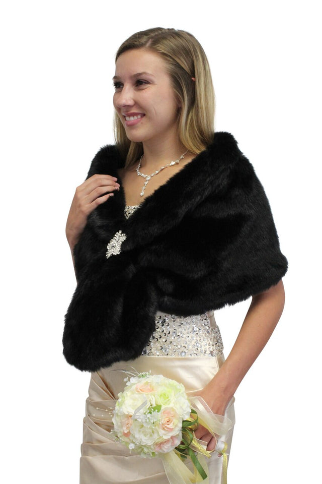 Black Faux Fur Wrap, Bridal Fur Shrug, Fur Stole, Fur Shawl