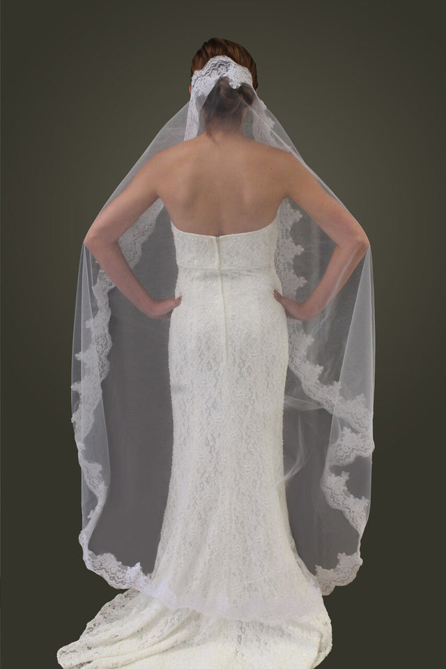 White Alencon Lace 65" Bridal Veil