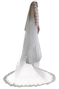 Ivory Mantilla Lace Veil One Tier Cathedral Length