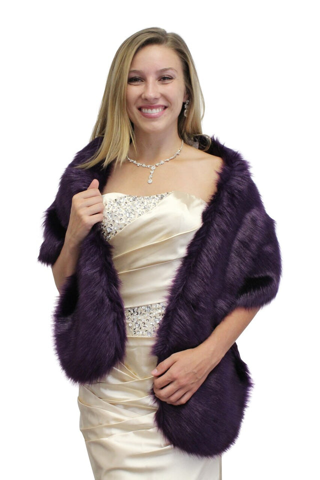 Bridal Stole, Faux Fur Purple, Wedding Shawl Faux Fur
