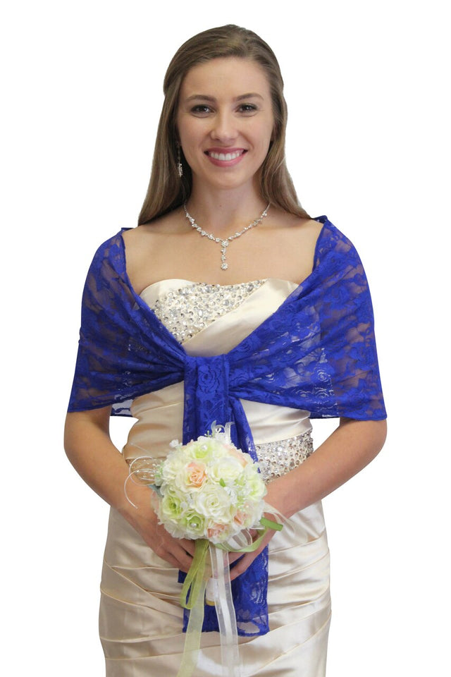 Bridal Wrap Royal Blue, Lace Bridal Shawl, Wedding Wrap, Prom Scarf