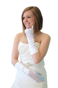 White Satin Gloves - Below Elbow Length