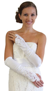 White Embellished Lace Gauntlet Glove P02