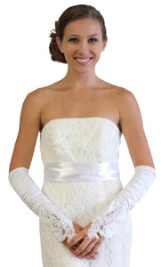 White Embellished Lace Gauntlet Glove P02