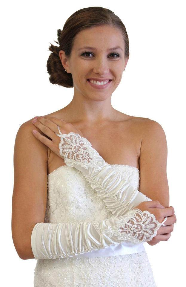 Ivory Embellished Lace Gauntlet Glove