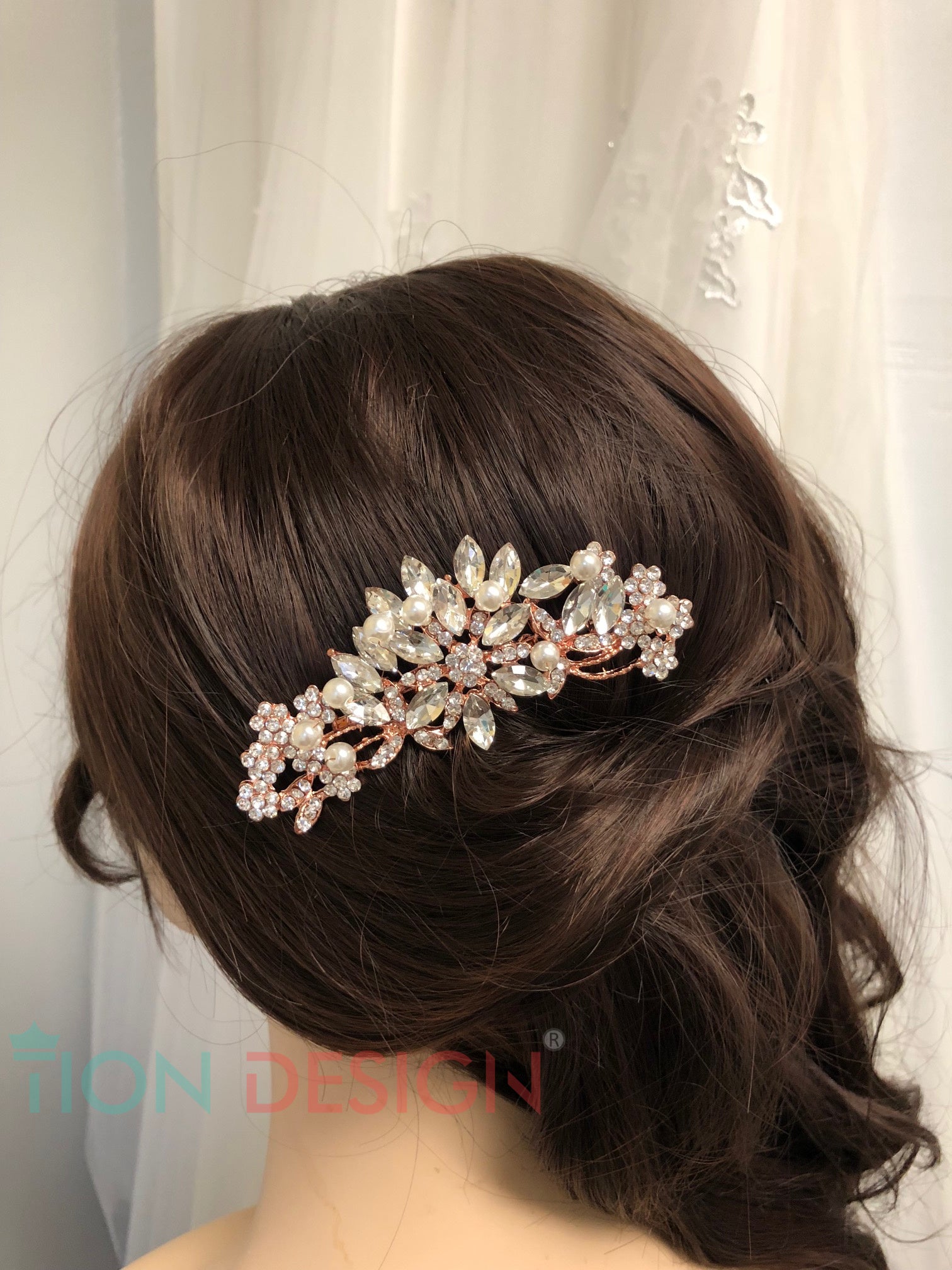 Wedding Hair Comb Rose Gold, Vintage Rhinestone Floral Bridal Hair Com –  tiondesign