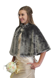 Gray Faux Fur Capelet, faux fur cape, wedding fur cape, bridal fur cape for women