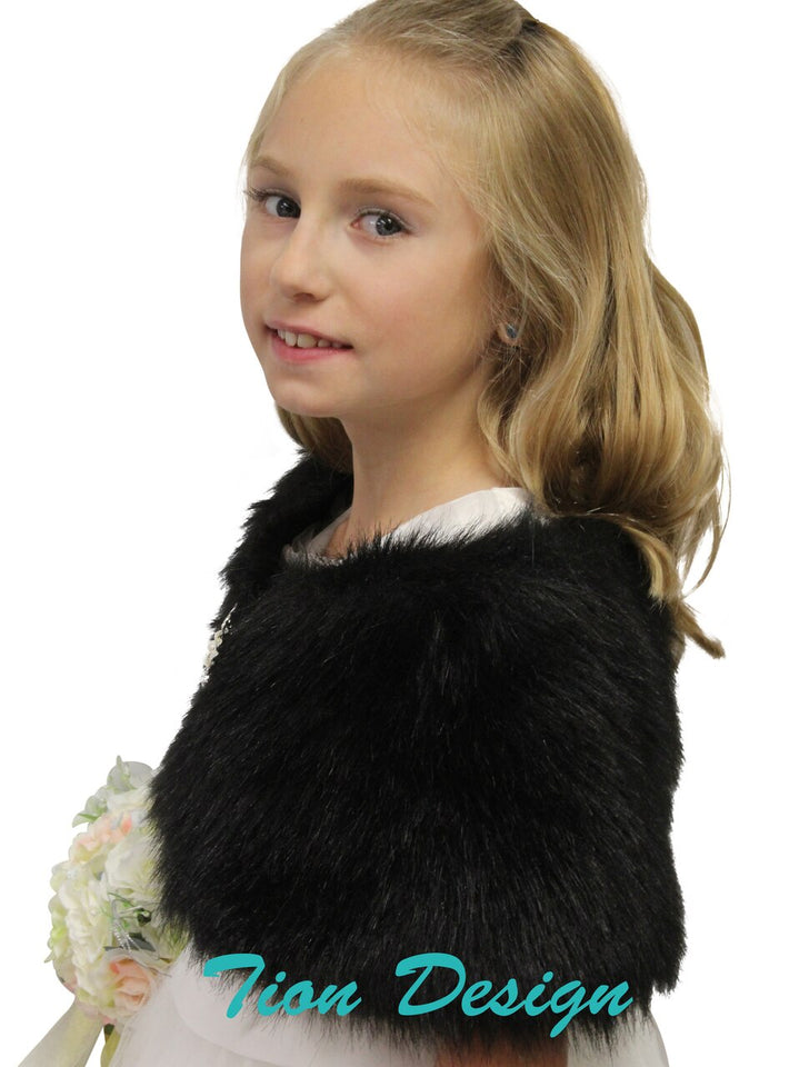 Bridal faux fur wrap Black for girls, kid fur shrug for Winter