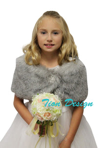 Bridal faux fur wrap Grey for girl, faux fur shrug and shawl