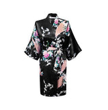Silk Satin Wedding Bride Bridesmaid Robe Floral Bathrobe Short Kimono Robe For Women