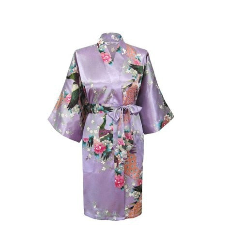 Silk Satin Wedding Bride Bridesmaid Robe Floral Bathrobe Short Kimono ...