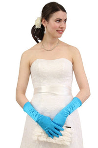 Turquoise Satin Gloves - Below Elbow Length