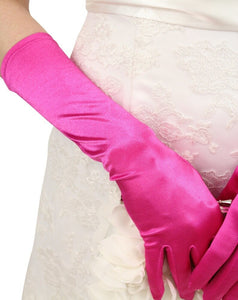 Pink Satin Gloves - Below Elbow Length