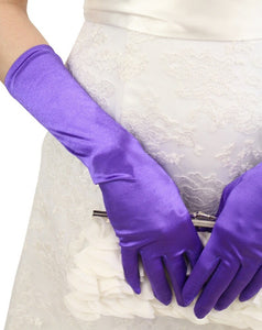 Purple Satin Gloves - Below Elbow Length