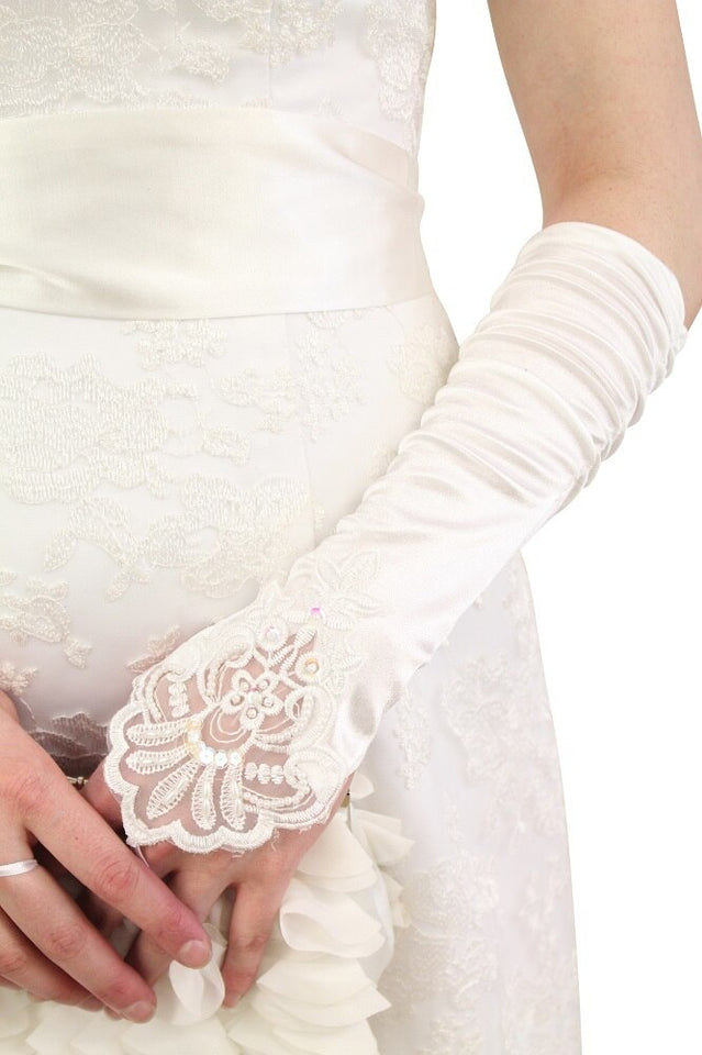 Ivory Embellished Lace Gauntlet Glove